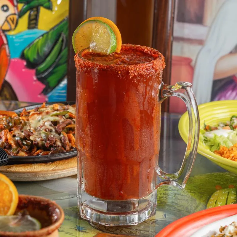 A michelada with a chile-salt rim